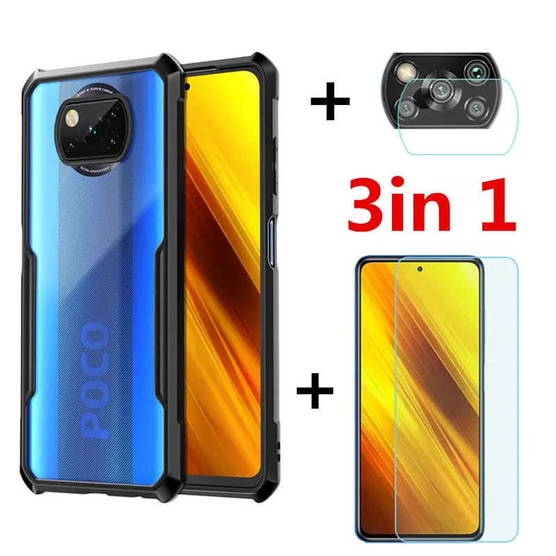 Чехол 3 в 1 Poco X3 для Xiaomi POCO X 3 NFC M3 Note 9 Pro, прозрачный противоударный чехол, Защита экрана для Note 9Pro Max, чехлы
