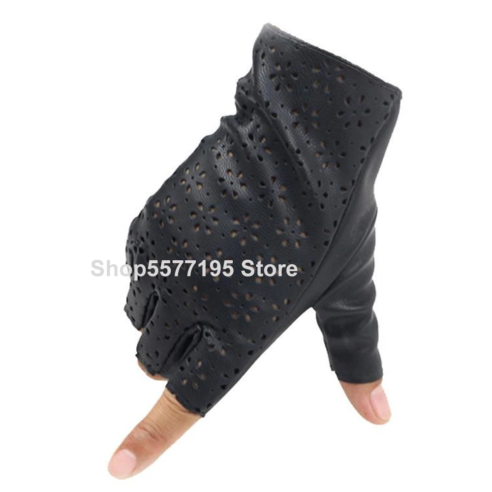

2020 New Arrival Women Fingerless Gloves Breathable Soft Leather Gloves for Dance Party Show Women Black Half Finger Mittens