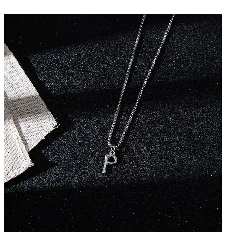 

Casual 26 Letter Pendant Necklace Fashion Stainless Steel Hip Hop Simple Men&Women Sweater Chain Trendy Valentine Day Jewelry
