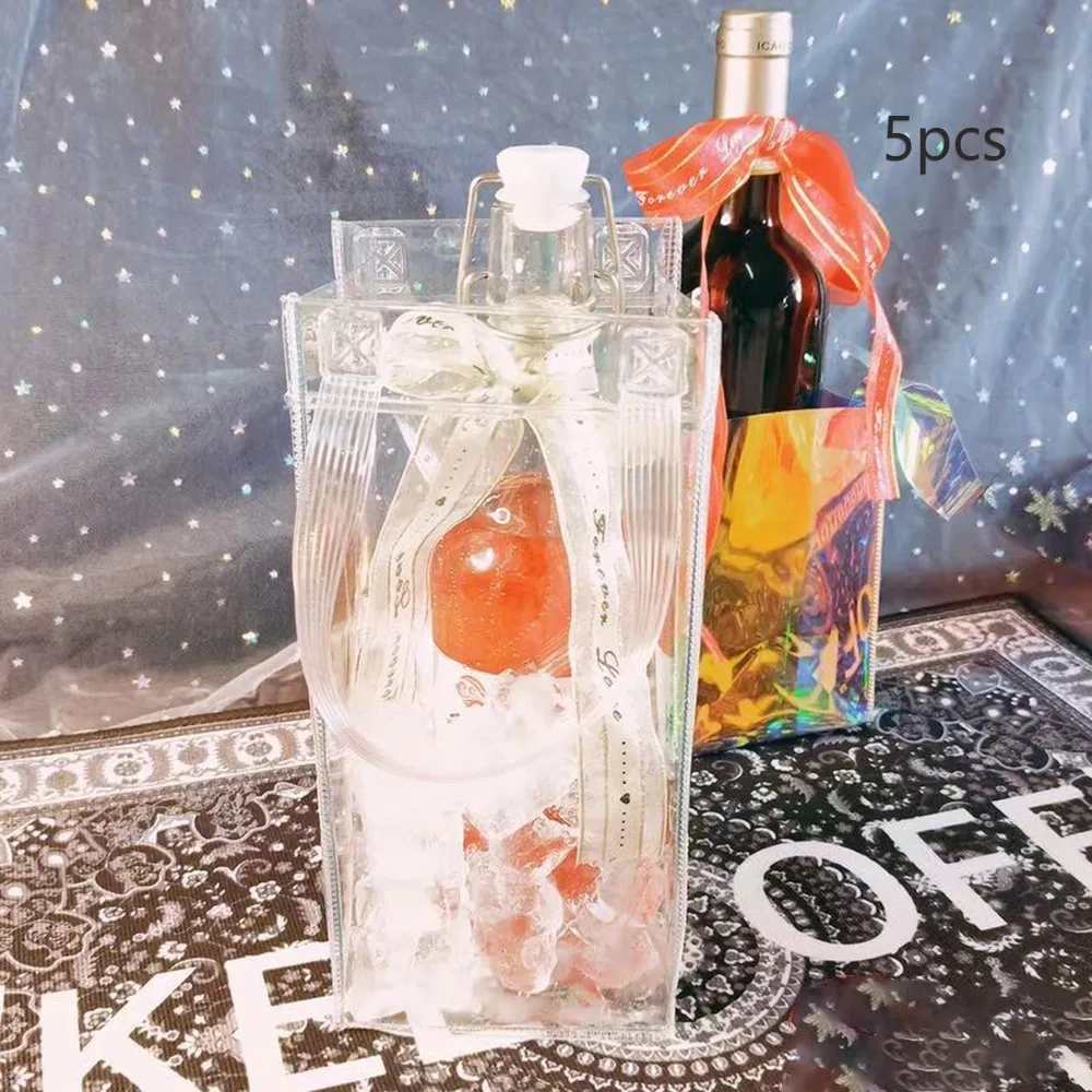 

5pcs Wine Bottle Freezer Bag Ice Bag Wine Beer Champagne Bucket 38*19*9cm Cooler Chiller Foldable Carrier Liquor Ice-Cold Tools