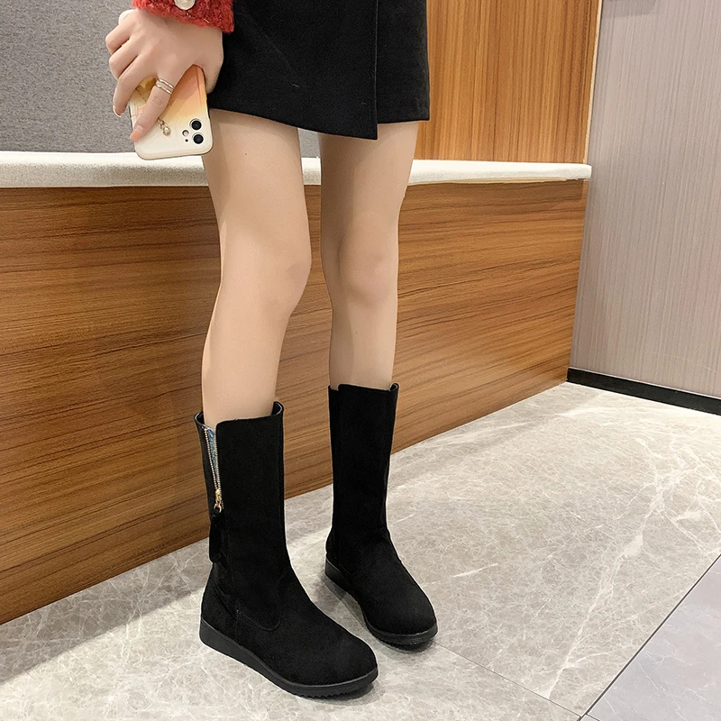 

Новинка 2022, женская обувь до бедра, однотонные замшевые сапоги на шнуровке с круглым носком, повседневные Сапоги выше колена, зимняя обувь н...