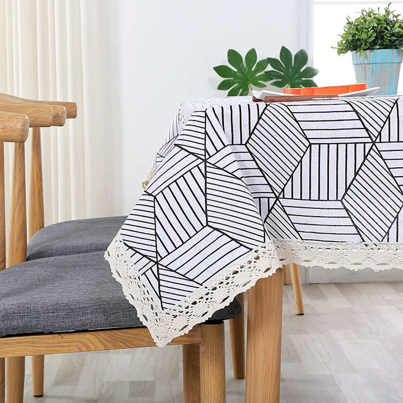 Скатерть из хлопка и льна в скандинавском стиле с геометрическим узором сетку