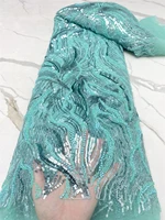2022 latest nigerian lace fabrics fashion women african tull lace luxury handmade bead sequins fabrics for wedding 4539b