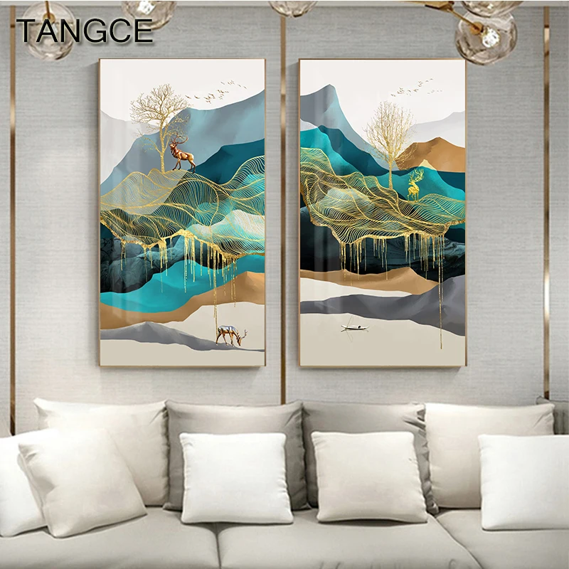 

Abstract golden tree and deer Big Poster Print Modern Canvas Painting Nordic Style Luxury Wall Art Decoration Picture Home Decor