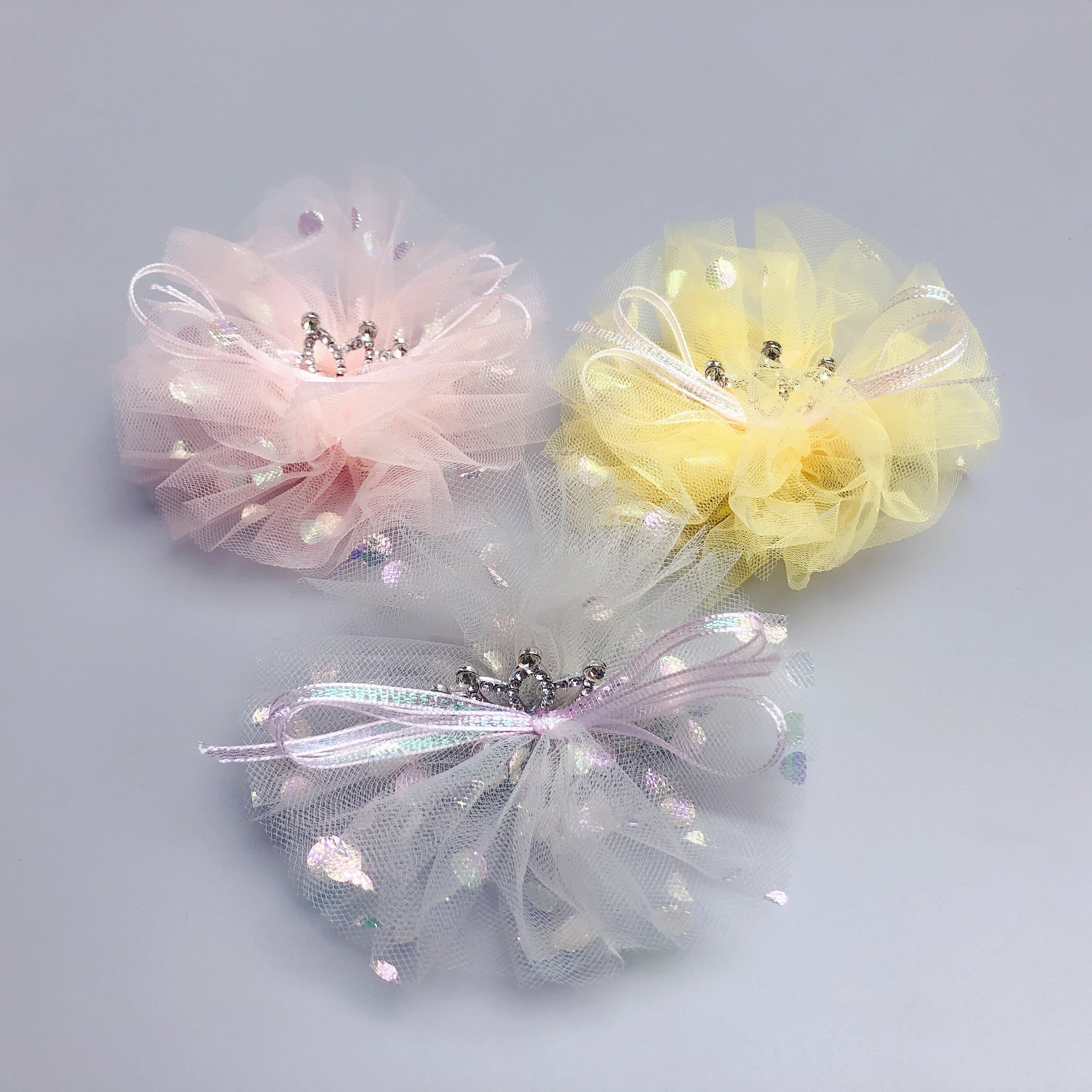 

24pcs Fashion Glitter Rhinestone Tiaras Girls Hairpins Tulle Floral Crown Hair Clips Princess Headwear Boutique Hair Accessories
