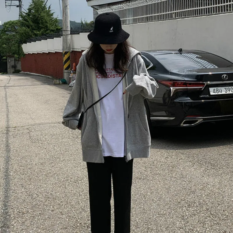 

Oversize 3XL Women Basic Jackets Winter Solid Leisure Hooded Coats Plus Velvet Thicker Front Pocket Loose All-match Stylish Chic