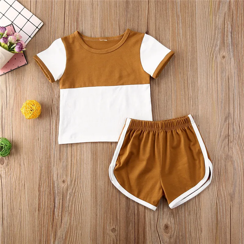 

2020 Brand Baby Girl Sport Clothes Set Toddler Newborn Infant Girls Color Patchwork Short Sleeve T-shirt Shorts Children Sets