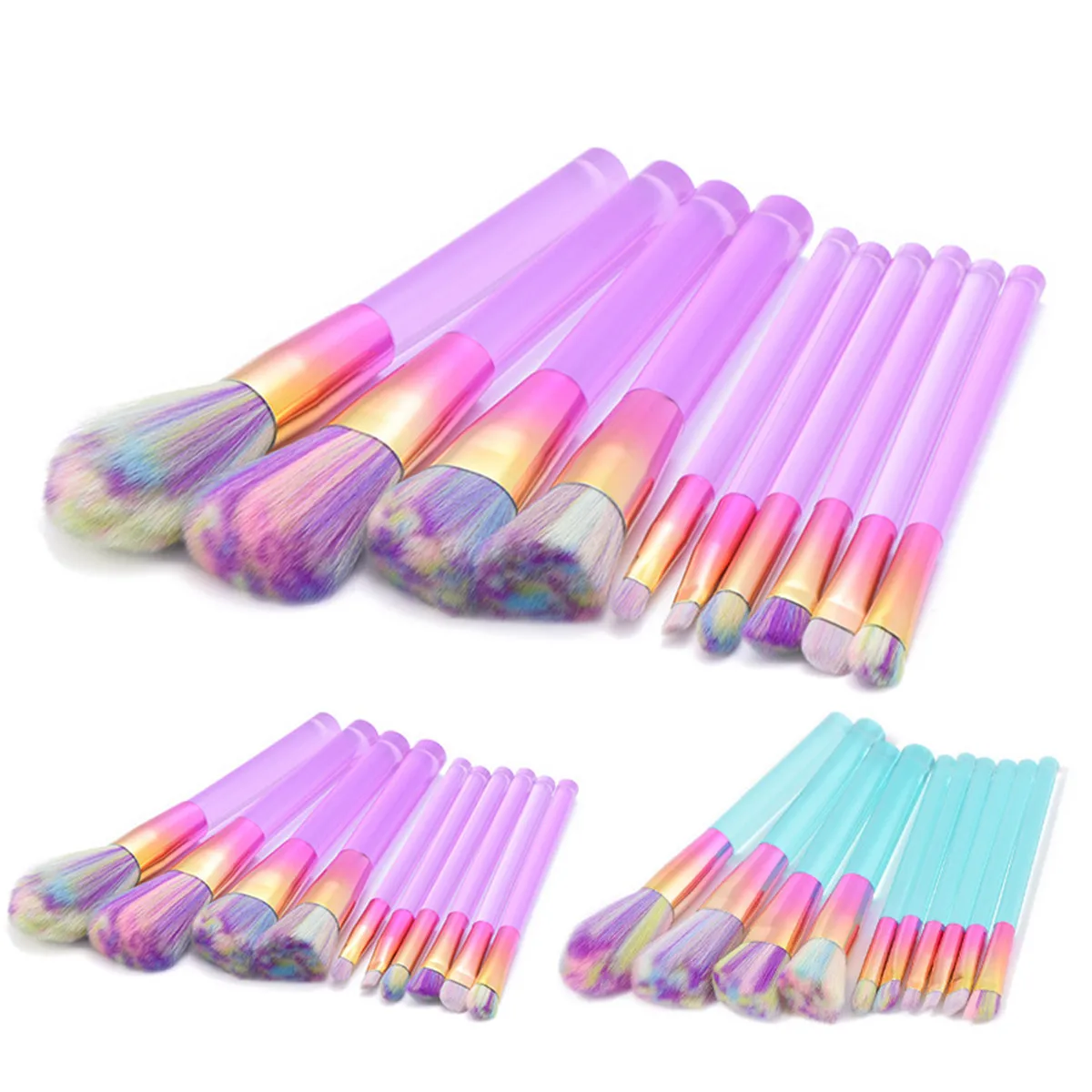 

10pcs Pro Cosmetic Brushes Rainbow Powder Foundation Eyebrow Eyeliner Blush Brush Transparent Symphony Handle Beauty Makeup Tool