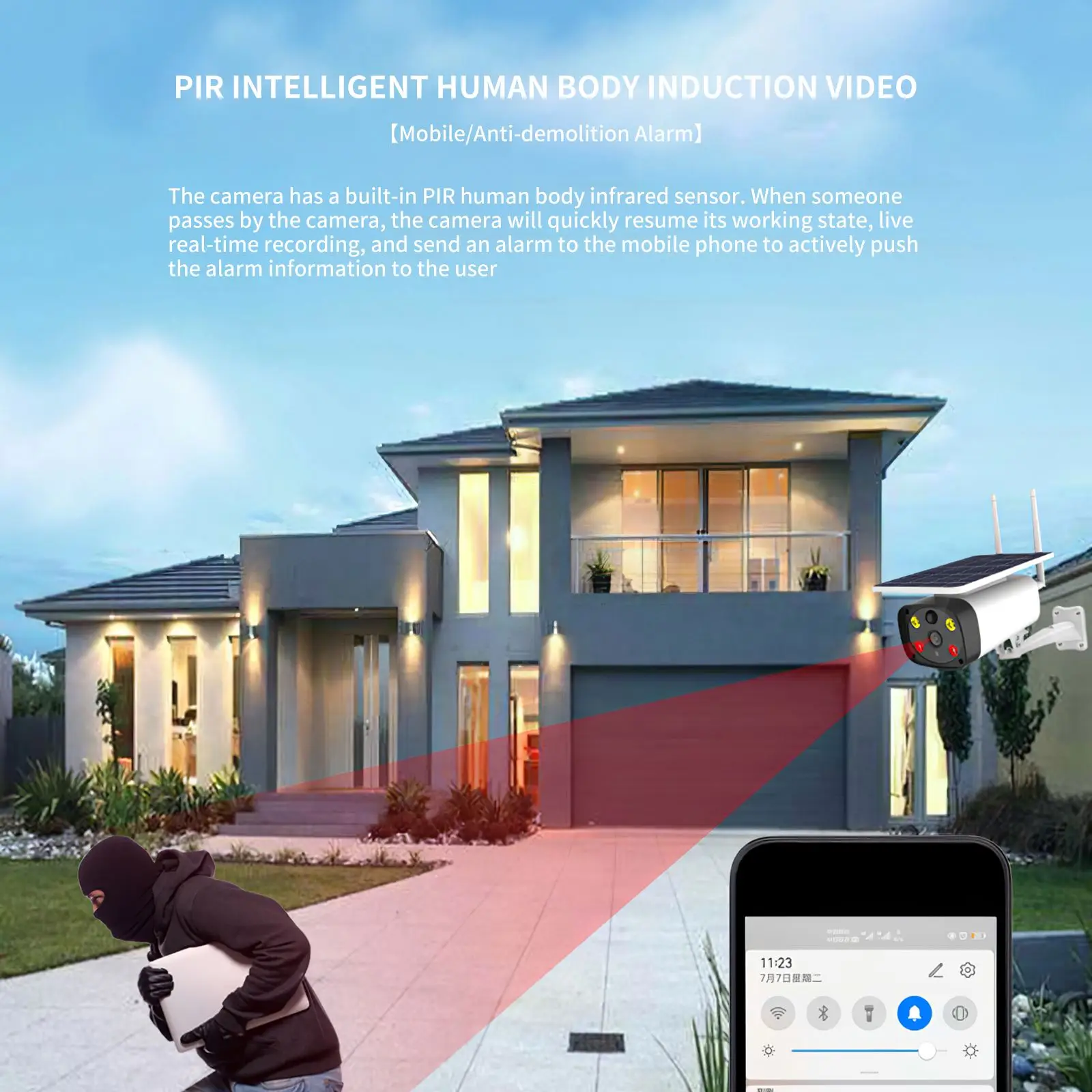 

Three Modes 1080p Video Solar Camera Wireless Battery Monitoring Home Security Camera With 4g Card Powerful Night Mode