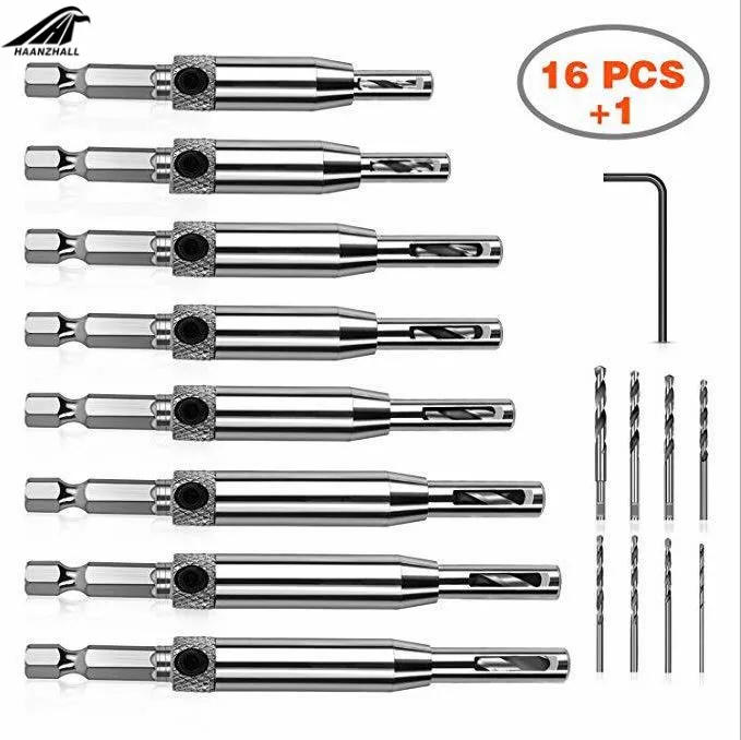 16PCS-1 1 компл. Центр Сверло двери Самоцентрирующийся шарнир Tapper Core сверло набор Дырокол Деревообрабатывающие инструменты 5/6"-1/4" - Цвет: 16PCS-1