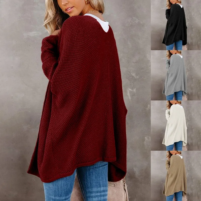 

2021 New Loose Knitted Cardigan Sweater For Women Simple fall winter Women long sweater Solid thin Casual Cardigan Oversize Coat