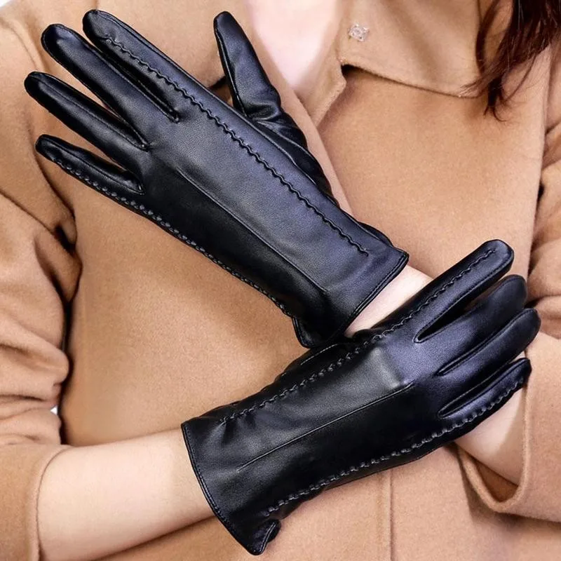 

New Women Gloves Black Winter Mittens Keep Warm Touch Screen Windproof Driving Guantes Autumn Winter PU Leather Gloves Business