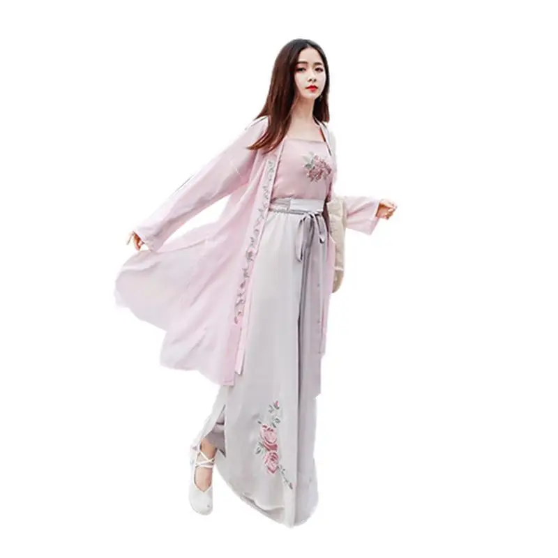 

2021 new improved Hanfu women's dress Han elements embroidery daily Song trouser suit female Chinese style students' ancient cos