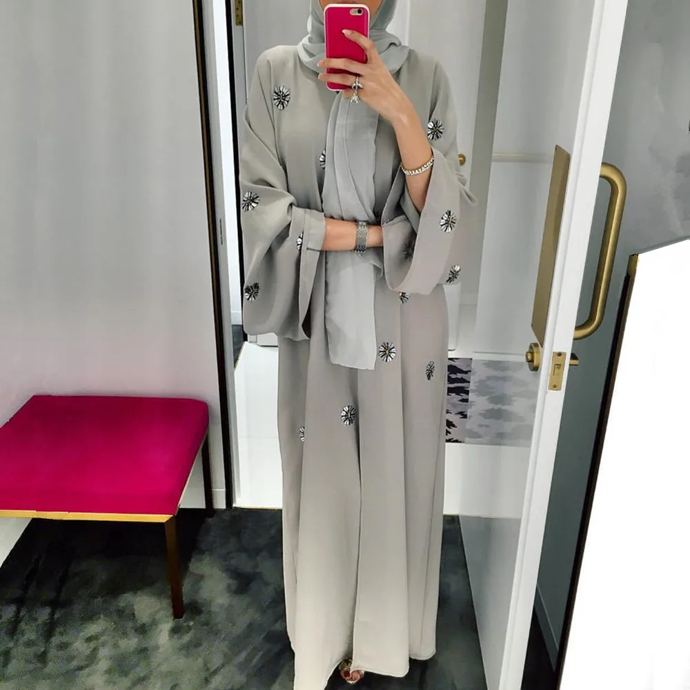 

Hand Made Sequined Beading Opened Abaya Muslim Dress Female Fashion Katfan Dubai Kimono Islamic Abaya Prayer Service Clothing