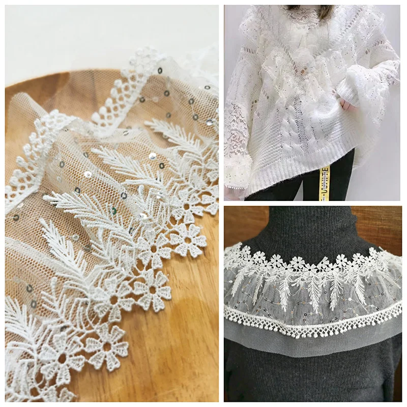 5 ярдов белая кружевная отделка с блестками вышитая сетчатая ткань