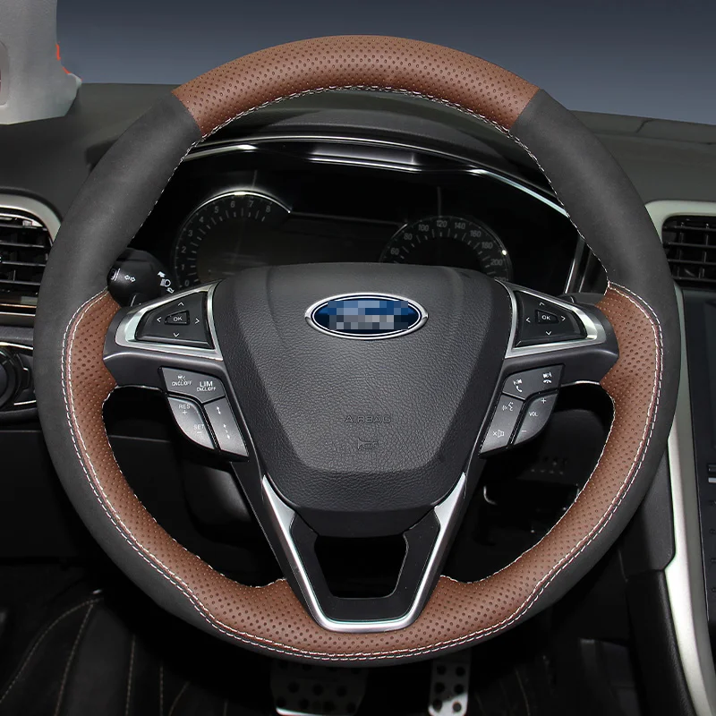 

For Ford MONDEO Edge Taurus Escort leather Hand stitch steering wheel cover Anti-slip Soft Comfortable to the touch grip cover