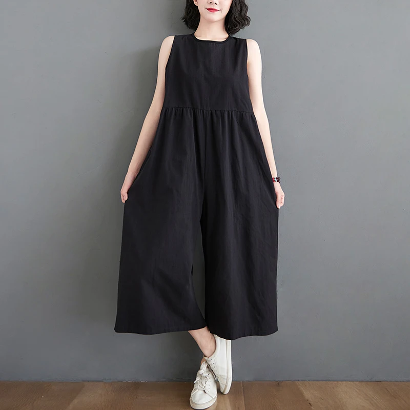 

DIMANAF Oversize Women Jumpsuits Overalls Linen Wide Basic Leg Pants Trousers Solid Streetwear Fashion Loose Casual Jumpsuits