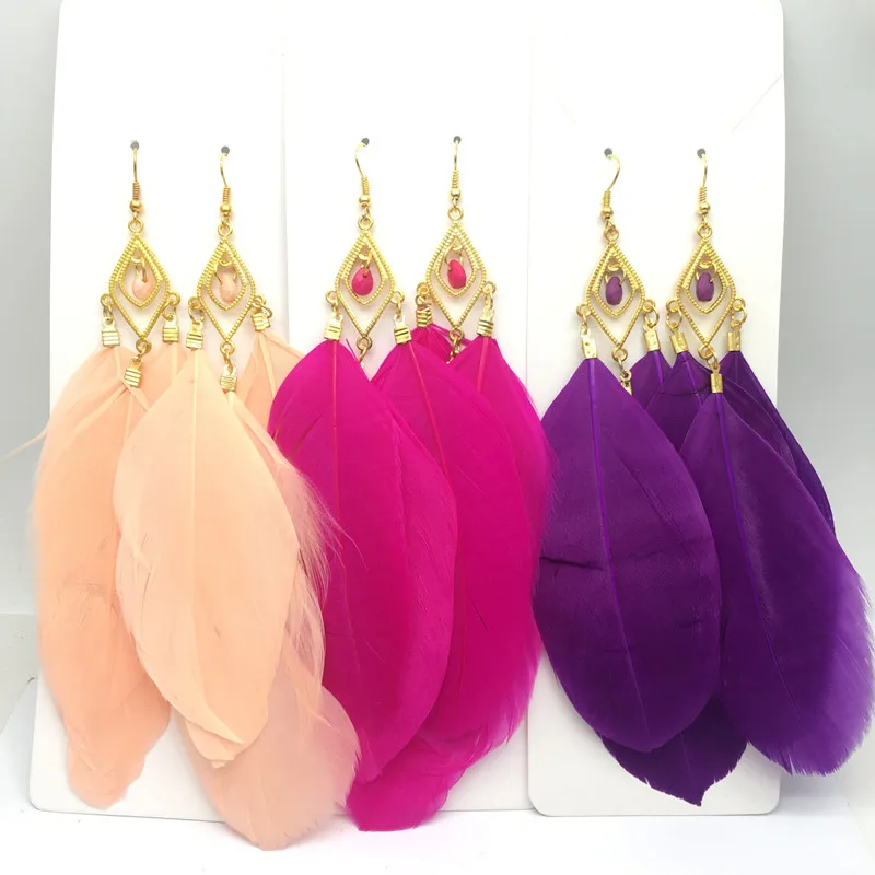 Ms Betti Vintage long feather earring for fahion women 2020 jewelry gift wholesale 6 pairs/lot | Dangle Earrings