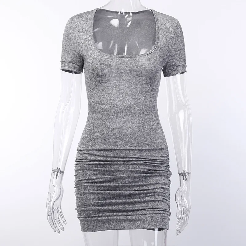 Выдалбливают платья женские летние сексуальные Bodycon Твердые модные плиссированные вечерние уличные сарафаны мини Vestidos