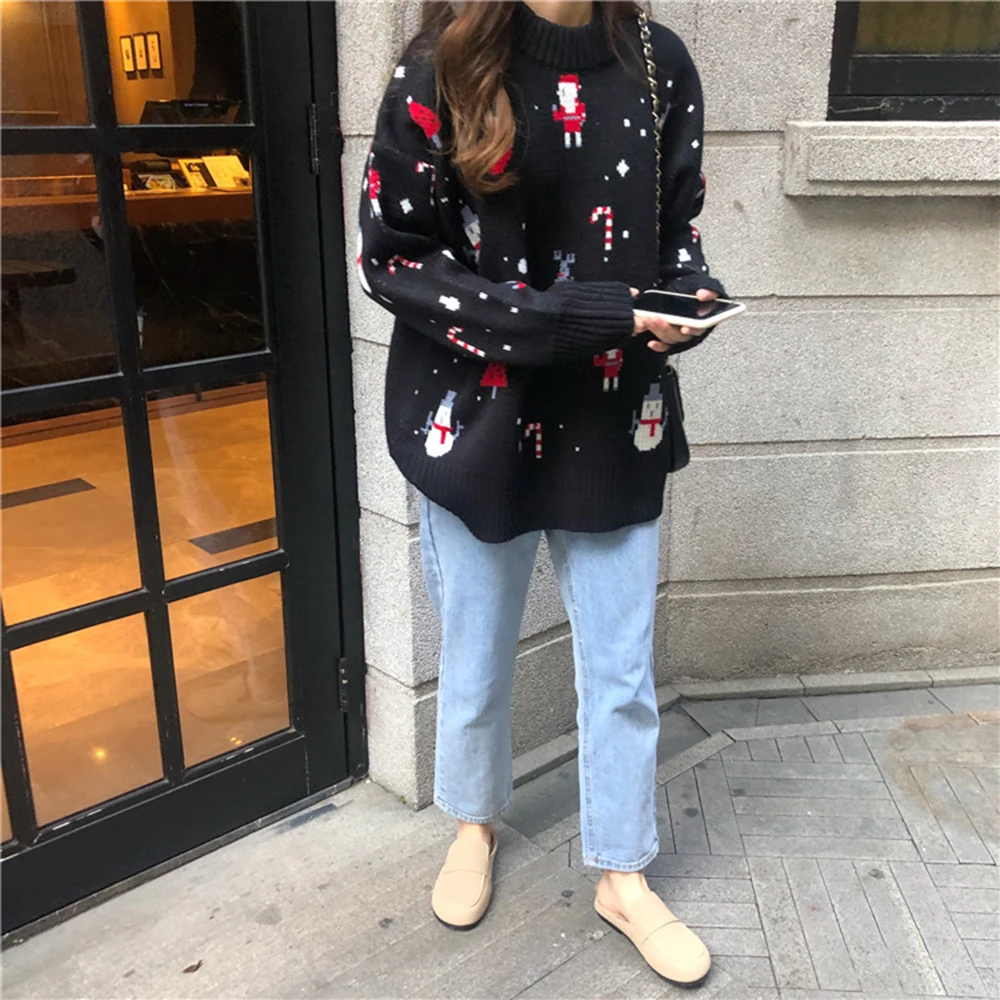 Женский вязаный Рождественский толстый свитер со снеговиком осенне-зимний