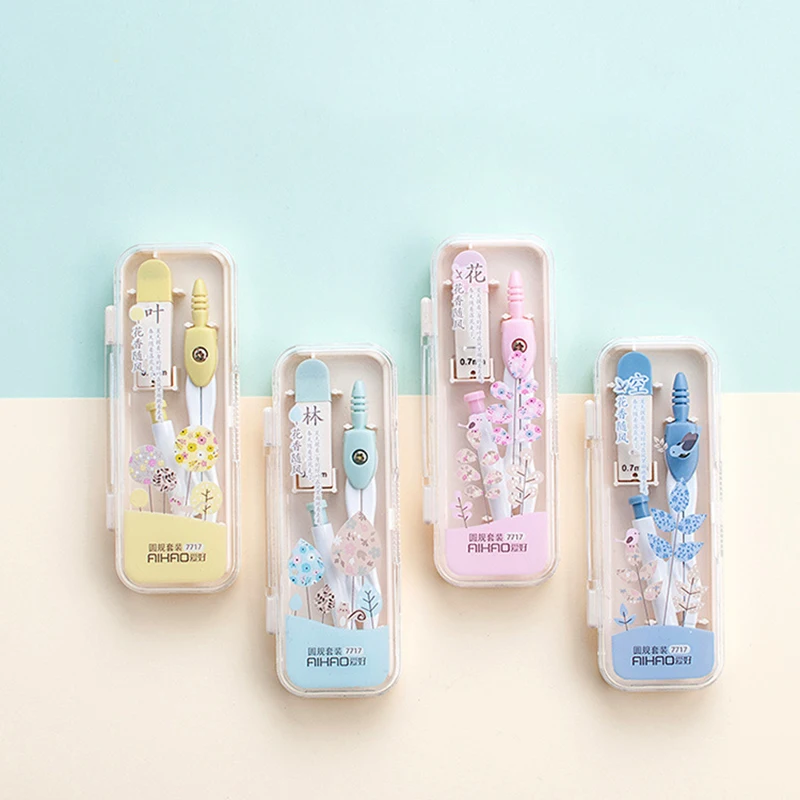 

Милый металлический Компас для рисования с 0,7 мм свинцовым пополнением математические геометрические инструменты для кружков школьные при...