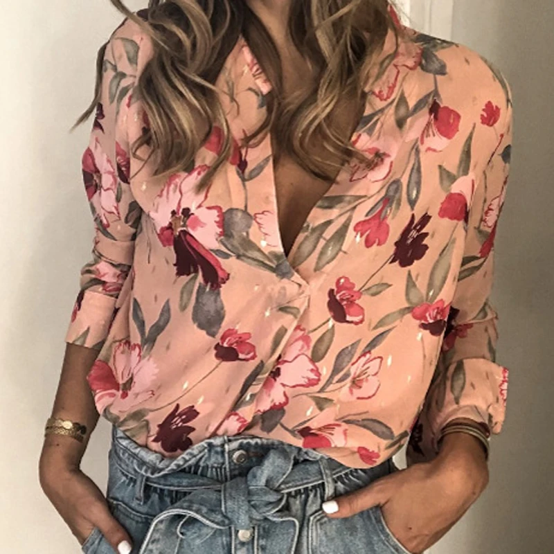 5XL Ретро блузка цветочный принт пуговицы отложной воротник рубашка 2020 весна