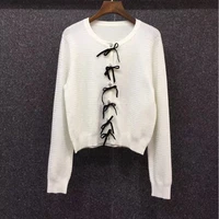 high quality wool cardigans 2021 autumn winter knitwear women bow deco long sleeve black white casual knitted cardigans outwear