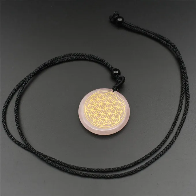 Rose quartz Ожерелье из натурального обсидиана, кулон, цветок жизни, магический круг, гадание, Сри янтра, трикета, Метатрон, куб, мульти-размеры - Окраска металла: Rose quartz