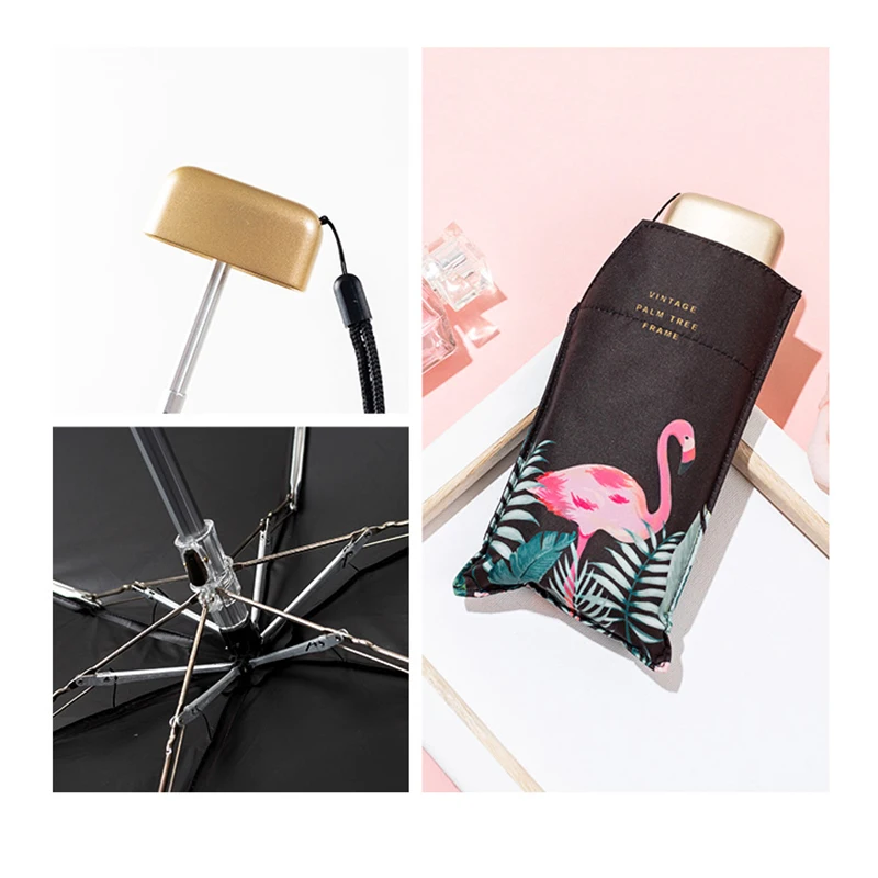 Мини зонт в капсулу Женский карман с рисунком фламинго защита от УФ излучения