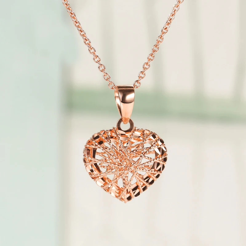 

Pure 18K Rose Gold Pendant Women's AU750 Gold Heart Hollow Necklace Pendant
