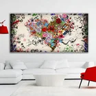 Красная картина маслом на холсте с сердечками, цветами, скандинавские плакаты и принты, современная картина на стену для гостиной