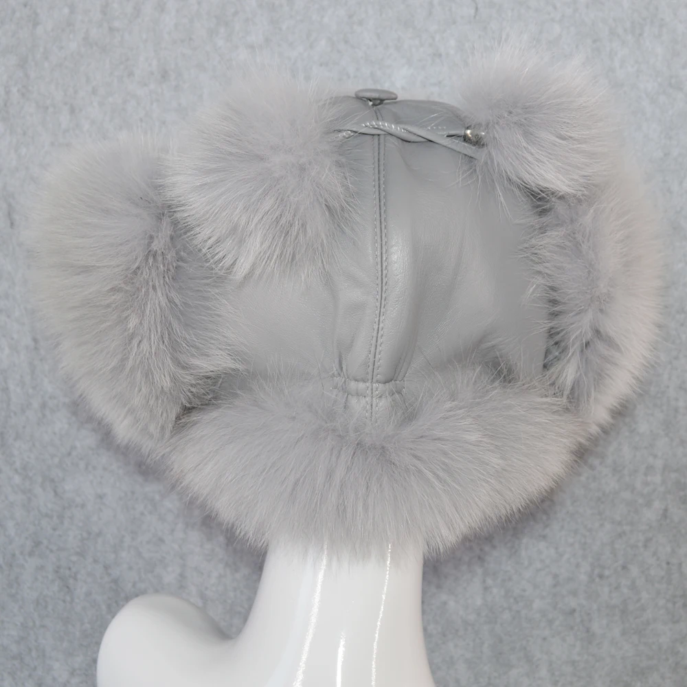 Женская шапка бомбер из натурального меха лисы зимняя теплая ушанка 2021 роскошная