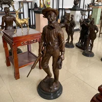 Bronze Cowboy Statue Sculpture Western Figure Copper Figurines Home Decor Ornaments Room Accessories