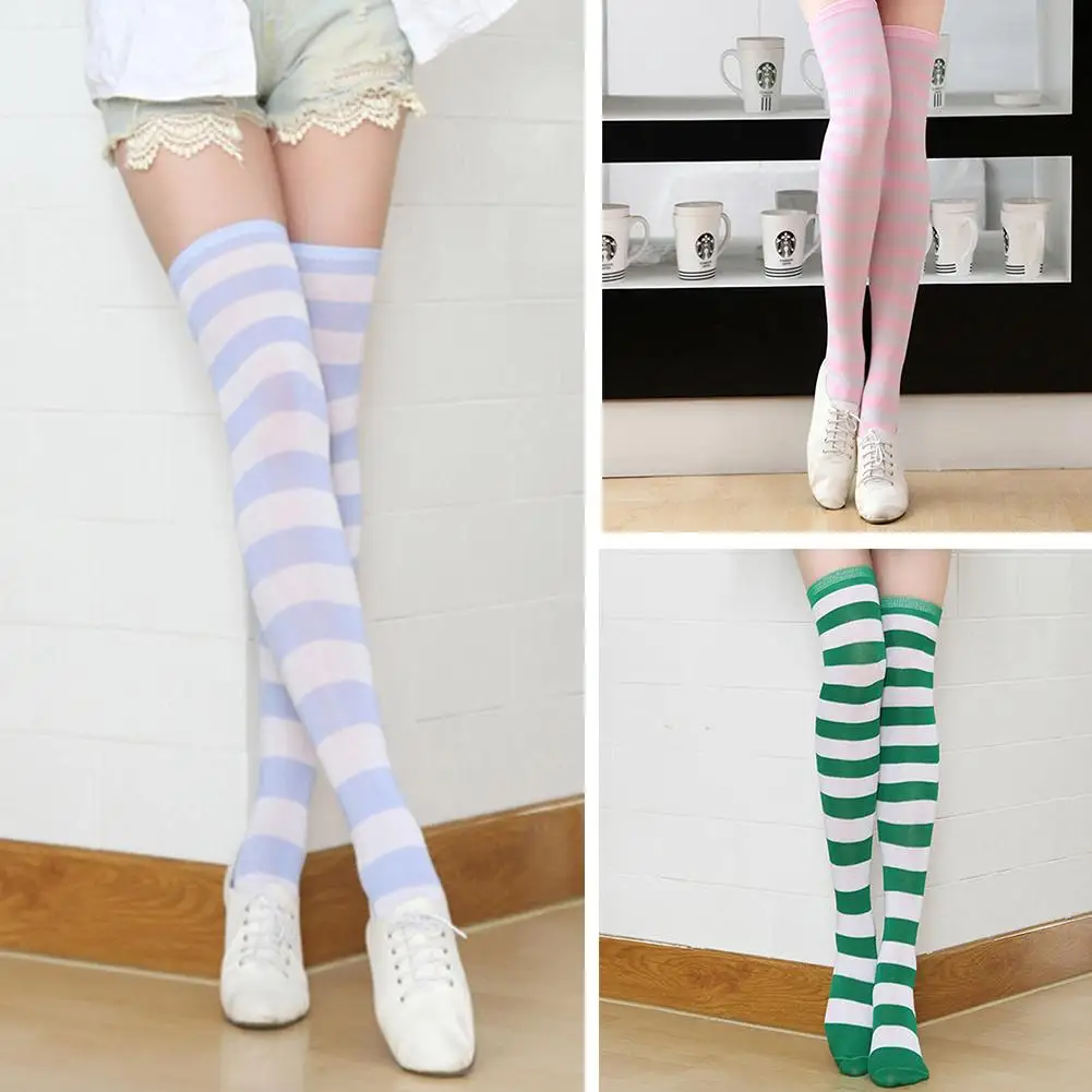 

1 Pair Women Fashion Stretch Color Striped Over The Knee Thigh High Long Socks socking Over Knee Thigh High Long Socks socking