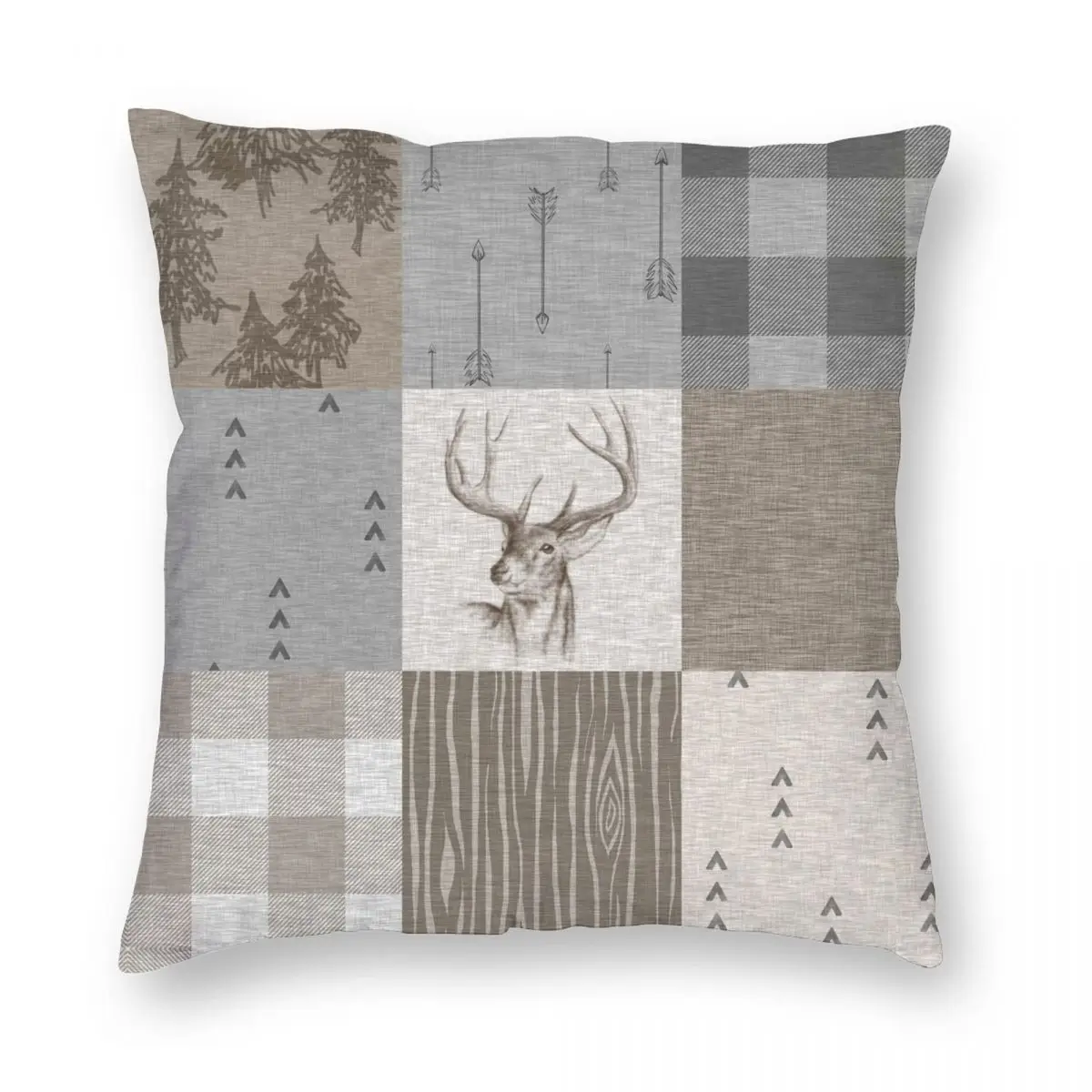 Квадратный чехол для подушки в стиле пэчворк с изображением оленя полиэстер лен