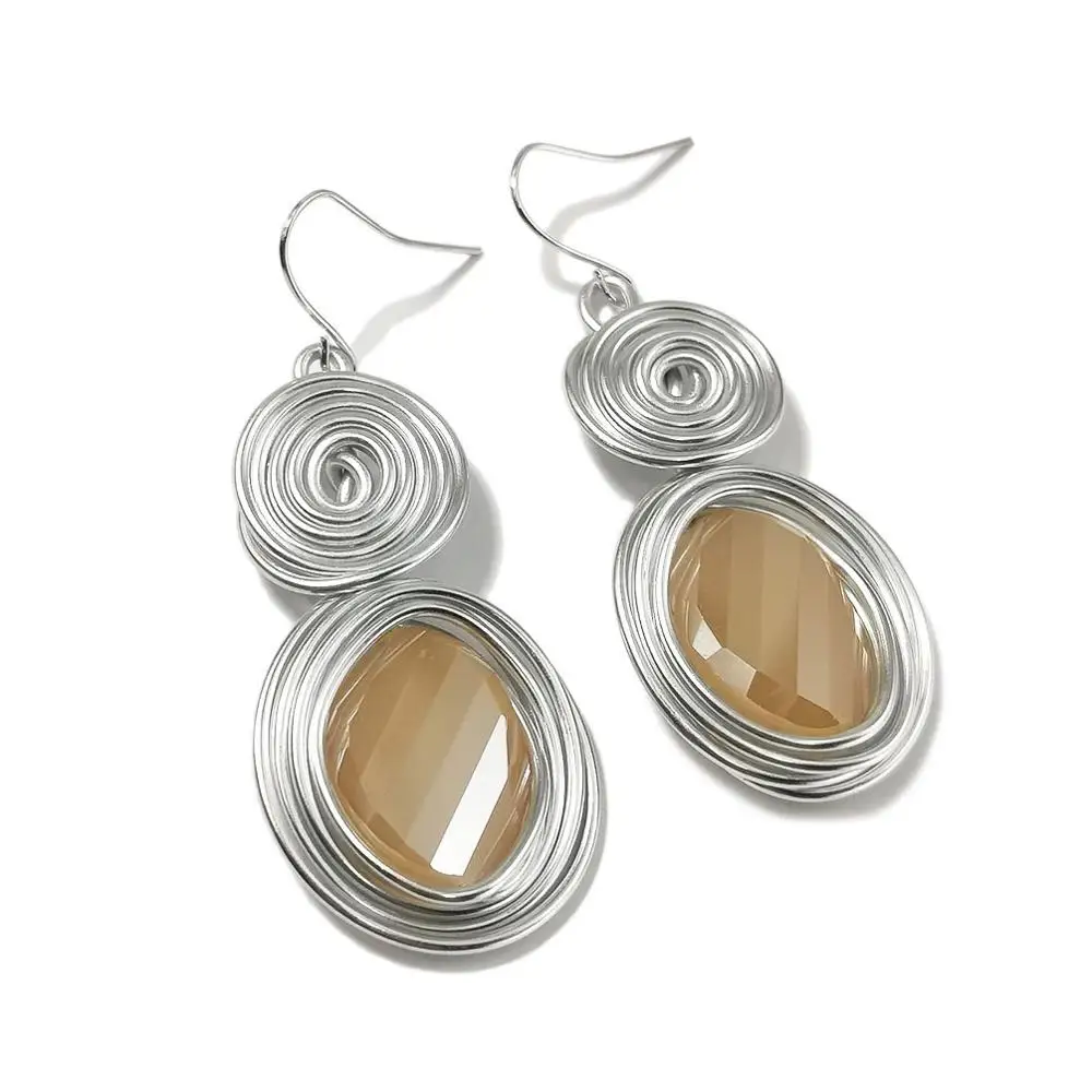 Silver Earrings MANILAI, ручная работа, большие серьги с кристаллами шампанского для женщин, модные, золотого цвета, проволока, спиральные Богемские серьги-подвески, ювелирные изделия - Окраска металла: Silver Earrings