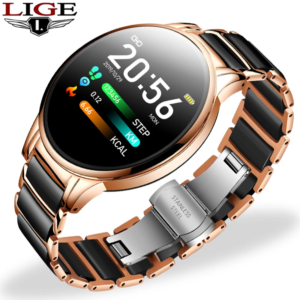 Смарт-часы LIGE с керамическим ремешком водонепроницаемые спортивные женские
