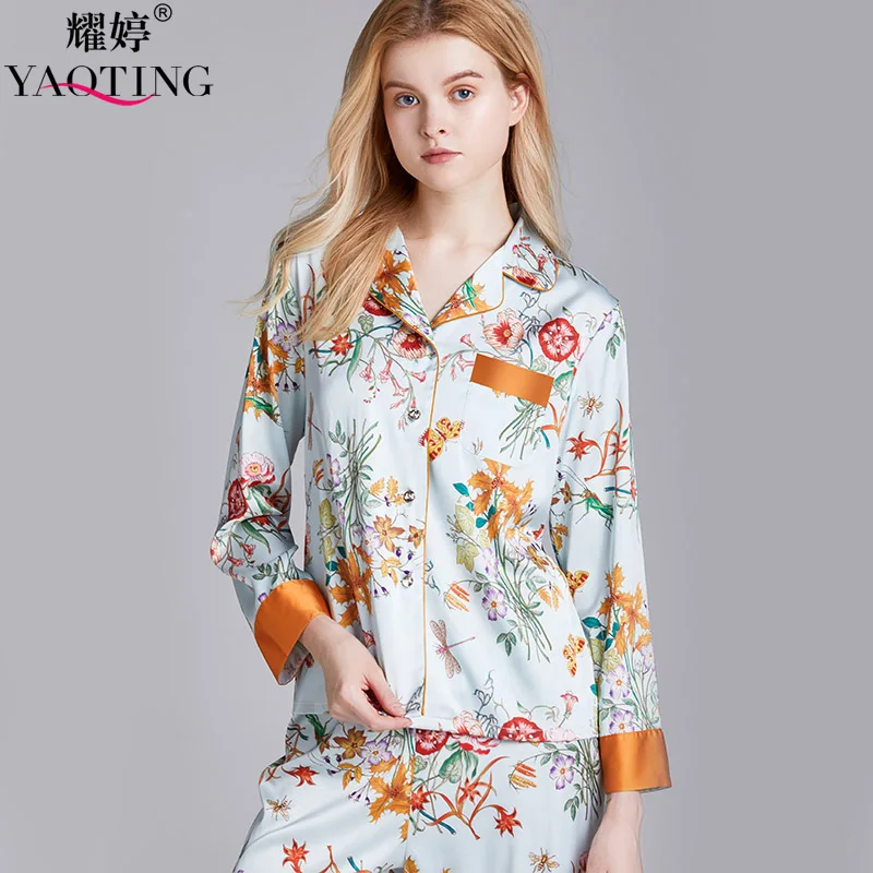 Осенне-зимняя женская пижама высококачественная одежда для сна атласная