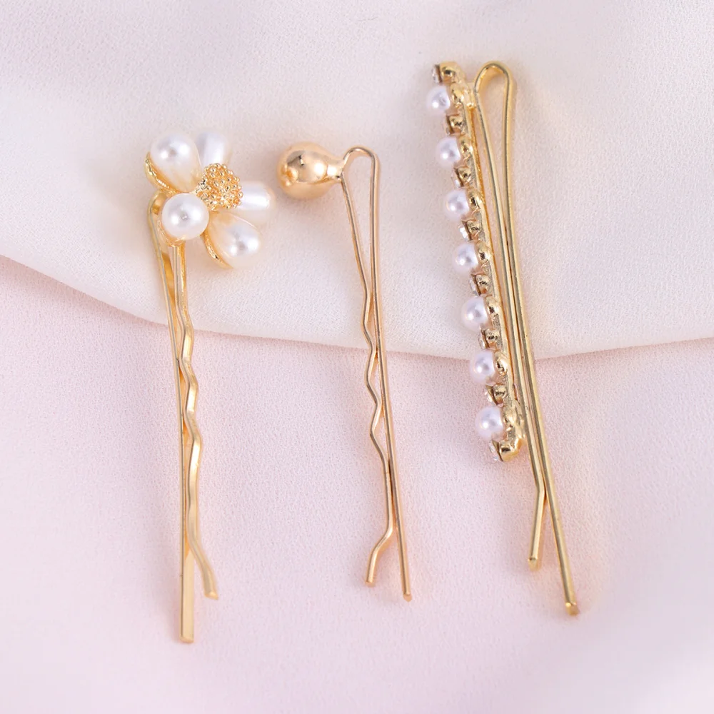 

6PCS Rhinestone Pearl Flower Bobby Pin Fashion Hair Bang Clips Trendy Hairpin Hair Accessories (B and Patterns)