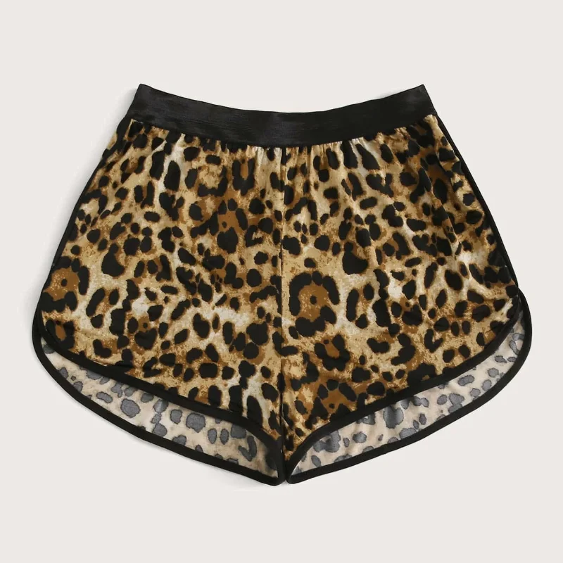 

Explosive shorts women 2021 summer leopard print hit color bandage riding casual shorts wear Europe and the United States style