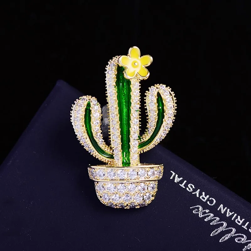 Модная маленькая эмалированная брошь в виде кактуса для женщин праздничный