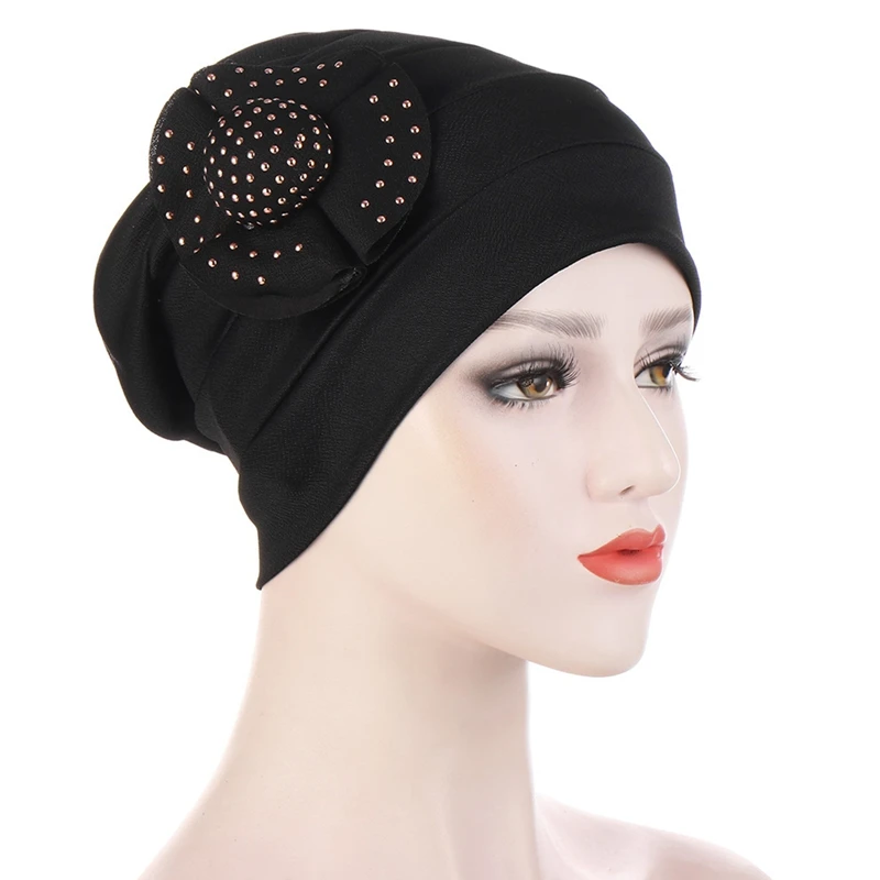 

flowers headscarf hat solid cotton inner hijabs muslim headdress Hijab underscarf cap for women turban bonnet femme musulman