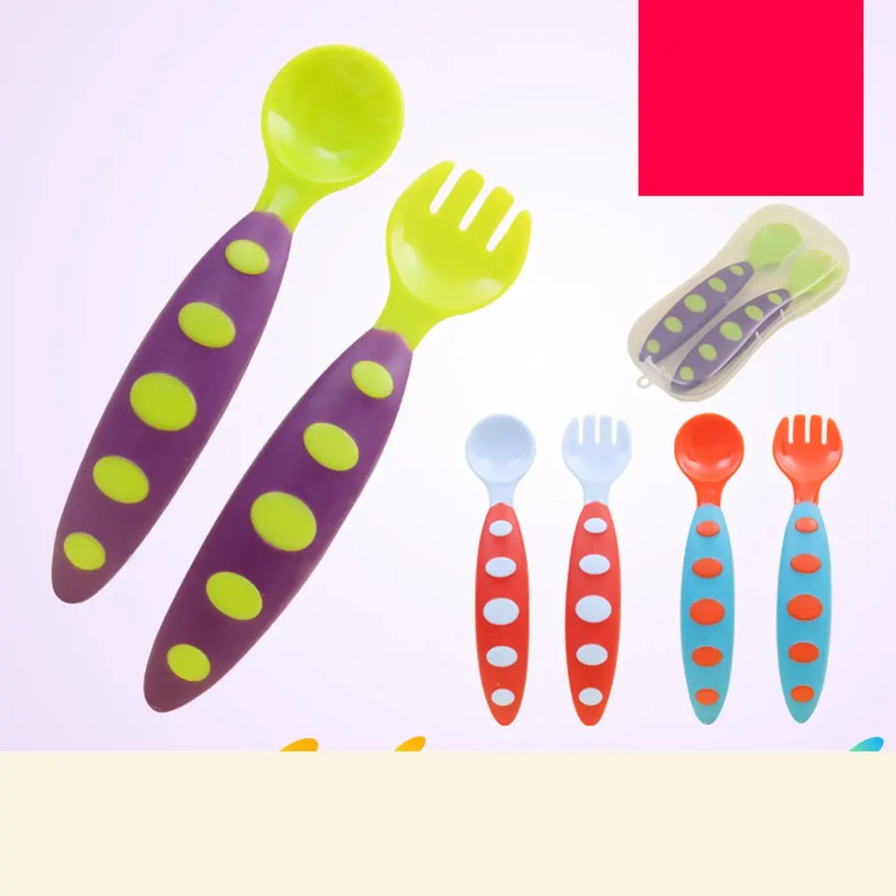 2 шт./компл. двойной Цвет новорожденных детские ложки вилки Мягкая силиконовая