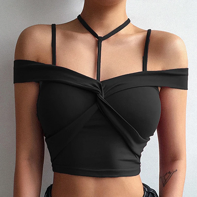 Сексуальный летний укороченный топ в Корейском стиле черный без рукавов панк