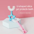 Детская U-образная зубная щетка Macaron, милый мультяшный креативный силиконовый инструмент для чистки полости рта на 360 градусов