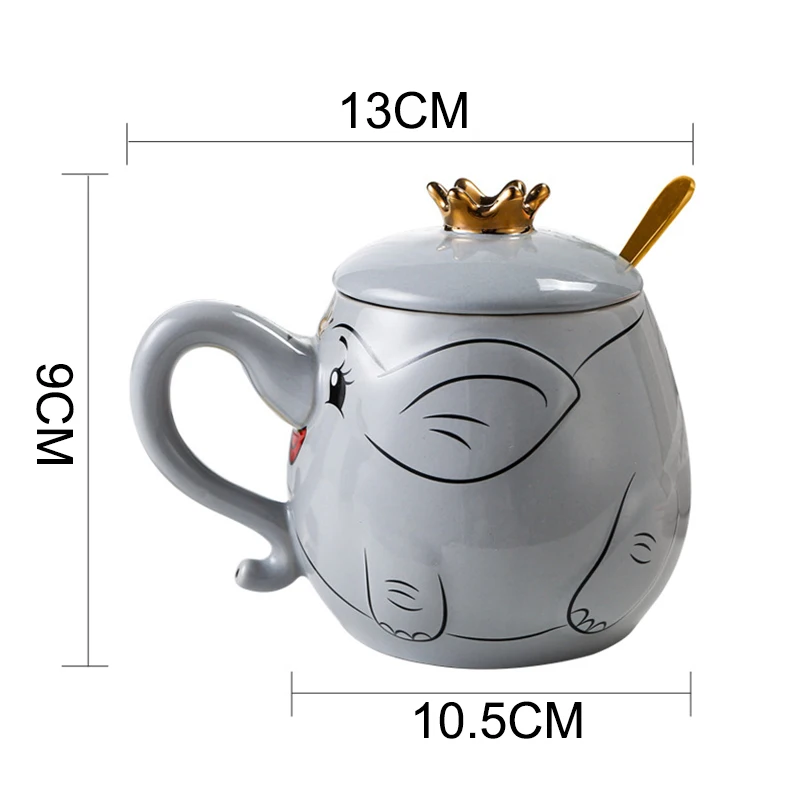 

Cartoon Stereo Relief Elephant Ceramic Coffee Mug With Lid Spoon Home Office School Milk Tea Water Mugs Drinkware Cup Gifts