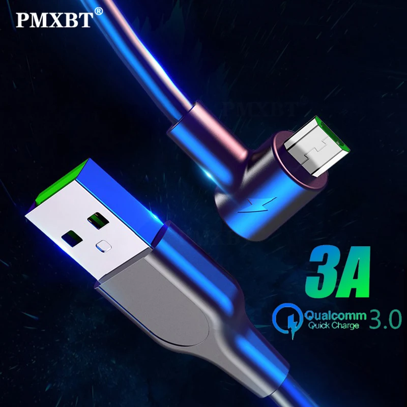 Кабель Micro USB 3A кабель для быстрой зарядки с углом 90 градусов Samsung/Huawei/Xiaomi Redmi Android |