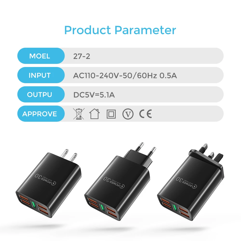 charger phone charger qc 3 0 5 ports 48w for iphone 12 11 xiaomi mi mix 4 oneplus smartwatch fast charging usb wireless chargers free global shipping