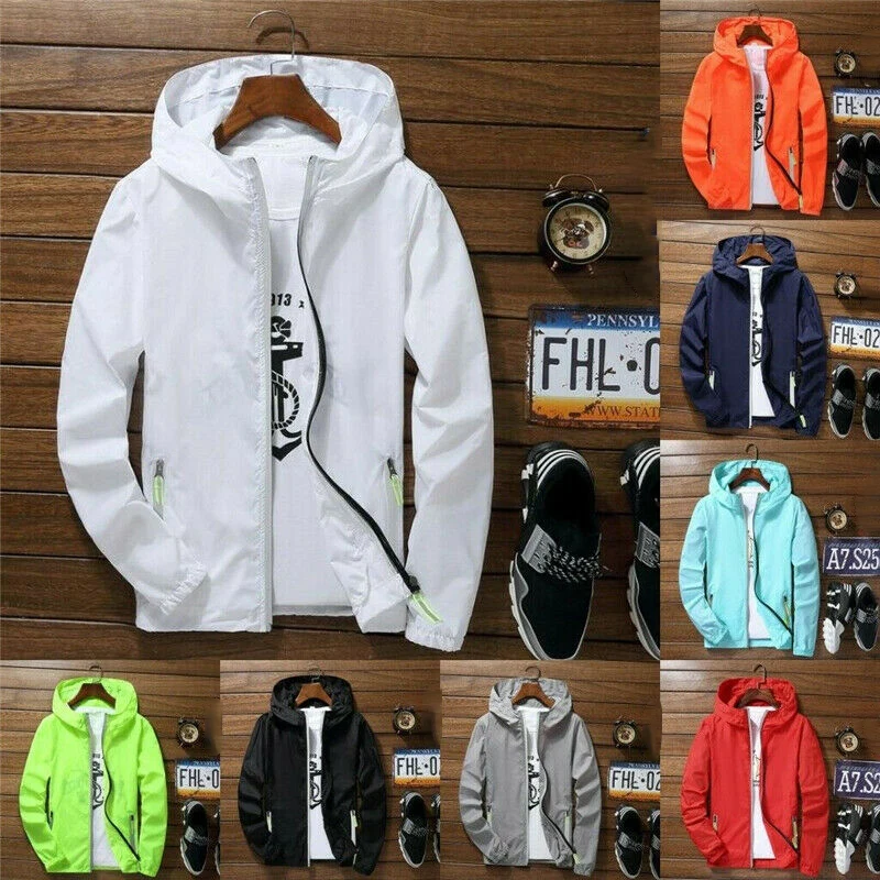 Newly Men Waterproof Wind Breaker Coat Zipper Hoodie Jacket Quick Drying Sport Outwear northface trench | Мужская одежда