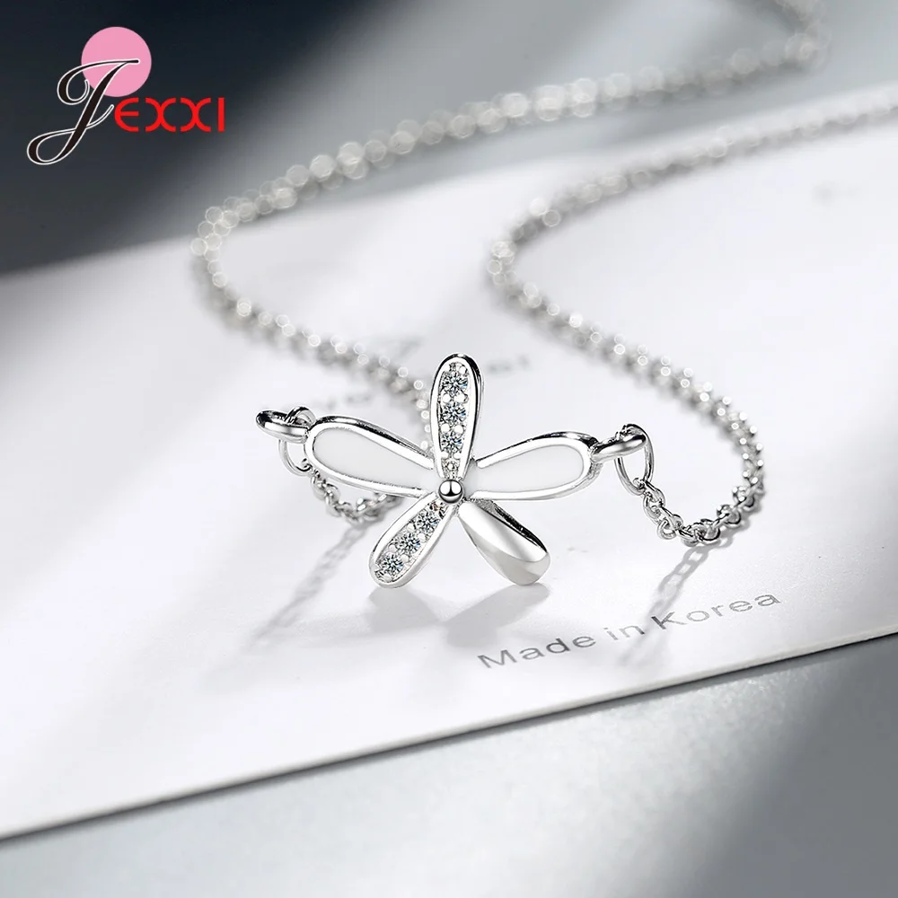 

Hot Fashion Romantic Style 925 Sterling Silver Flower Pendant Shiny CZ Necklaces For Women Girls Wedding Engagement Party